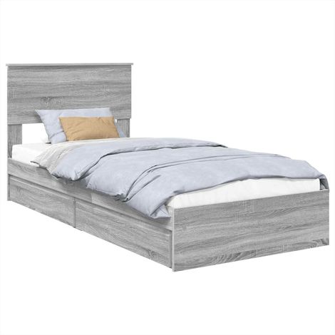 Storage Bed with Drawer Grey Sonoma 75 x 190 cm Engineered Wood vidaXL