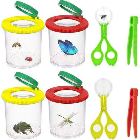 Boîte Loupe À Insecte, 4 Pièces Visionneuse D'insectes avec 2 Pièces Piège à Insectes 2 Pièces Pince à Épiler Alêne Boite À Insectes pour Les Enfants Biologie Scientifique Exploration Naturelle (1/5)