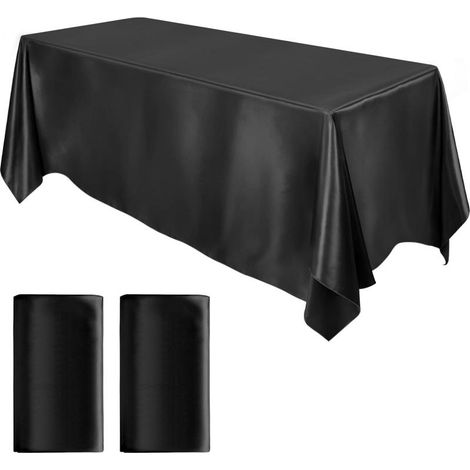 Ensemble de deux nappes rectangulaires en satin noir, 102 x 58 pouces, pour une table élégante. (1/5)