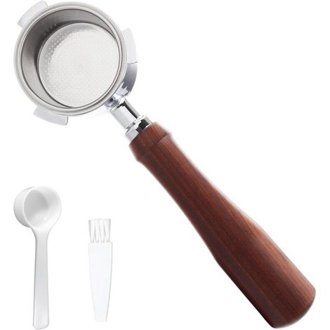 Porte-filtre sans fond de 51 mm avec panier en acier inoxydable à 3 oreilles et poignée en bois massif Pièces de rechange pour porte-filtre compatibles avec la machine Delonghi EC685/EC680