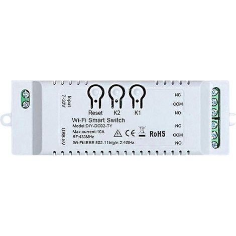 Interrupteur intelligent WiFi Tuya 2 canaux avec minuterie DIY 7-32 V USB 5 V 2,4 GHz, module domotique Smartlife pour Al (1/5)