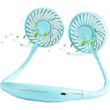Mini Portable Fan, Mini Usb Fan, Rechargeable Nush Fan, Neckline Fan, Double -headed 3 -speed Heads For Camping/outdoor/office (blue) (1/5)