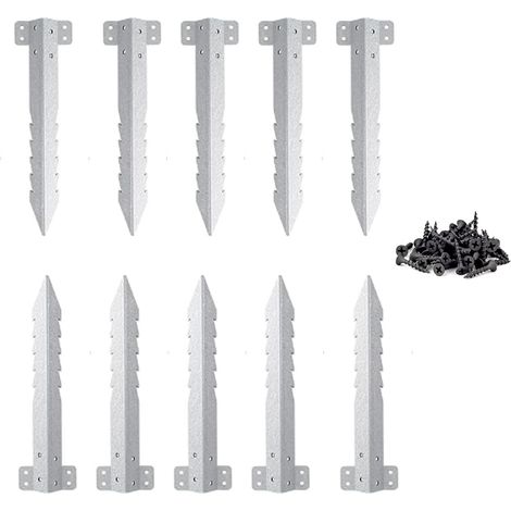 Juego de 10 soportes metálicos resistentes para traviesas de ferrocarril con tornillos, postes dentados para vallas de jardín, estacas resistentes para muros de contención y paisajismo.