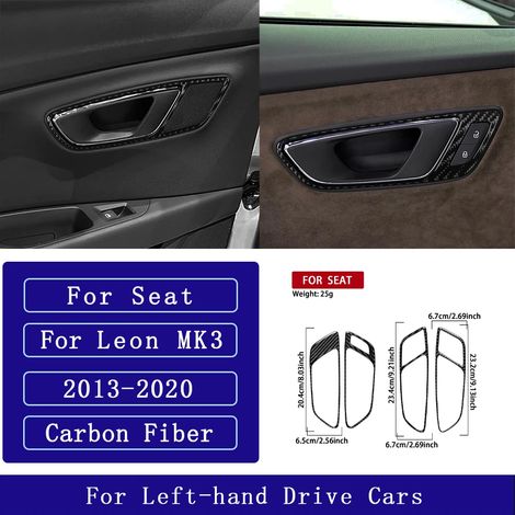 (10 LHD) Convient pour Seat Leon MK3 2013-2020. Accessoires auto : autocollant décoratif en fibre de carbone pour panneau de porte avec navigation centrale, radio, lecteur CD et climatisation. (1/4)