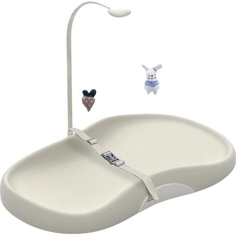 Matelas à langer pour bébé, design anti-roulement contourné avec sangle de sécurité et arche de jouets, surface imperméable et facile à nettoyer, base antidérapante pour nouveau-nés (1/3)