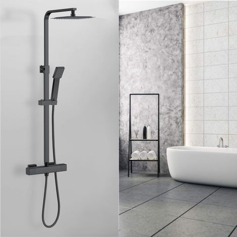 Acezanble Thermostatic Mixer Shower Square Cool Touch Matte Black Twin Head Set (1/8)