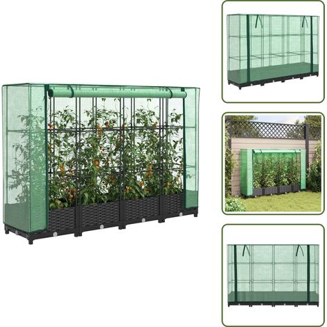 vidaXL Hochbeet mit Gewächshaus-Aufsatz Rattan-Optik 160x40x123 cm (1/5)