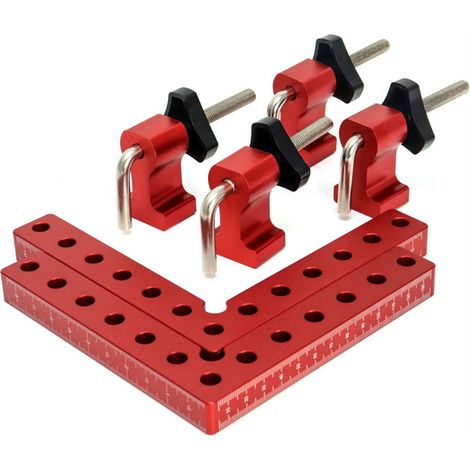 2X 90 Degree Positioning Squares Aluminium, Right Angle Clamps with 4 Corner Clamps Woodworking Carpenter for Pictures Frames