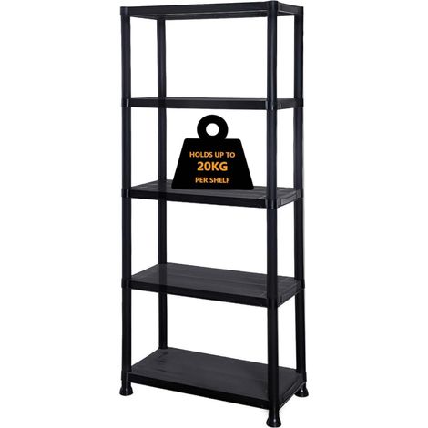 Étagère de rangement – Étagères de rangement autoportantes en plastique – Systèmes d'étagères et d'étagères pour abri de jardin – Rayonnage robuste pour garage et rangement (5 niveaux) (1/5)