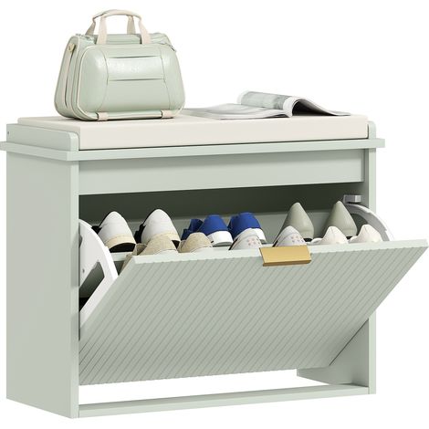 Stylish Green Six-Pair Shoe Bench with Comfortable Top Seat for Entryway or Living Room Storage