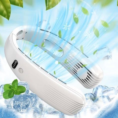 (Weiß) Tragbarer Nackenventilator – Leichter und tragbarer, wiederaufladbarer Nackenventilator ohne Rotorblätter (1/5)