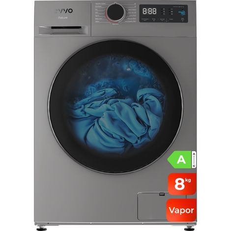 EVVO Lavadora 8 kg carga frontal Nature 8, 1350 rpm, Clase energética A, Motor Inverter, tambor diamante ePROTECT, 15 programas, Función vapor Steam Wash, Lavado Rápido 15', Auto-limpieza Hygiene Pro,