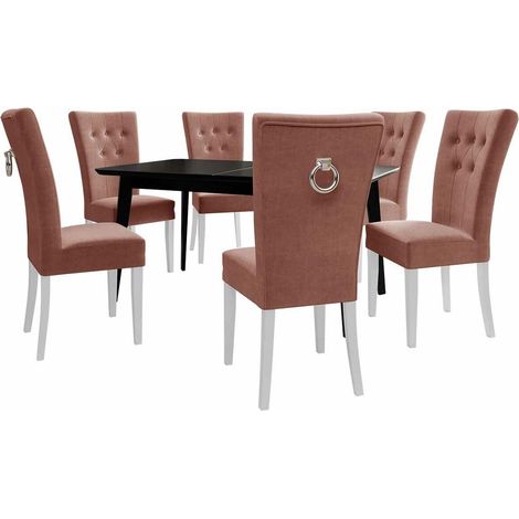 Salle à manger complète Racine 144, Blanc + Magic Velvet 2258, 76x80x140cm, Diamètre: 0, Nombre de chaises: 6, Style: Classiquemoderne