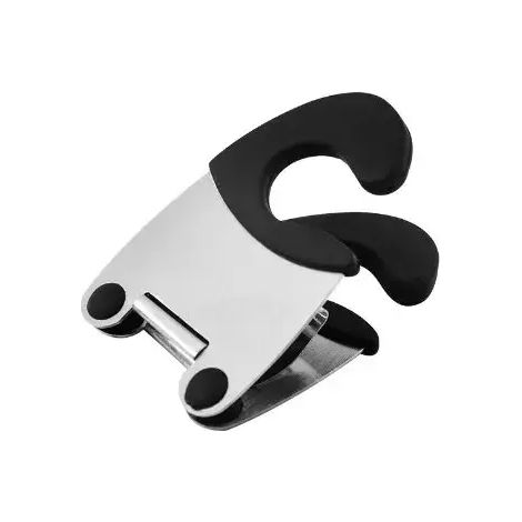 Topfzange/Topfhalter aus Edelstahl, auch als Löffelhalter verwendbar, mit hitzebeständigem Silikongriff.