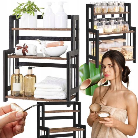 Estante de baño, organizador de encimera, especiero de madera y tarros. (1/5)