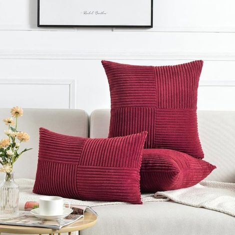 2 housses de coussin décoratives en velours côtelé pour salon lit ou canapé style rustique et bohème texture patchwork carrée 60x60 (1/4)