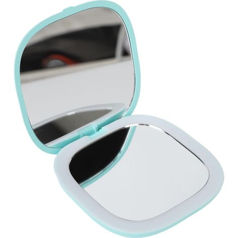 Miroir de Maquillage LED Grossissant 3X avec Lumière Blanche, Miroir de Voyage Portable et Pliable pour Un Maquillage Précis, des Soins de la Peau, 12 Puces Lumineuses LED, ABS Portatif (Green) (1/5)
