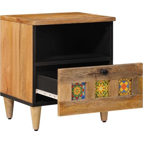 Table de chevet Table de nuit design chic - Naturel 40 x 33 x 46 cm Bois de mangue massif fr37336 (1/5)
