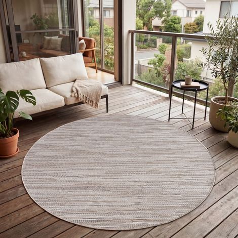 Paco Home Tapis Intérieur & Extérieur Balcon Terrasse Cuisine Motif Ethnique Boho Moderne 80 cm rond, Beige 6 (1/5)