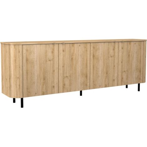 Buffet 4 portes aspect bois finition Cadiz design coins arrondis pieds métal noir - VIVARINI