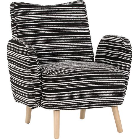 Poltrona moderna in tessuto nero con gambe in legno e tasca laterale (1/5)