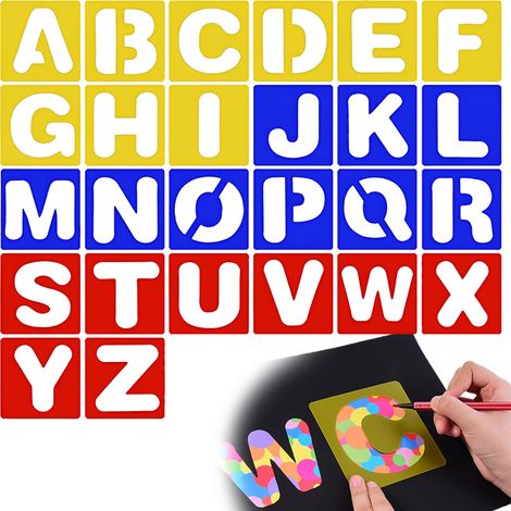 Pochoir Lettres - Lot de 26 Pièces A à Z en PP - Pour Peinture sur Bois Signalisation Artisanale et Loisirs Créatifs - 1 Set (1/5)