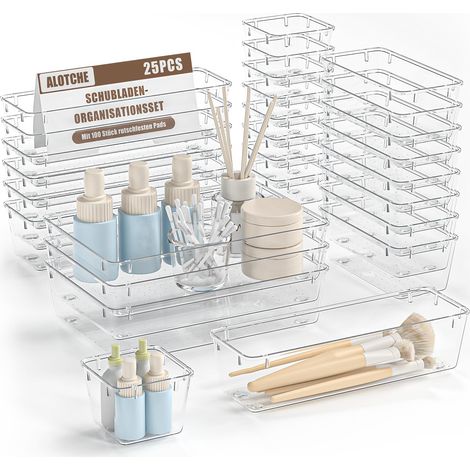 Lot de 25 organiseurs de tiroir en plastique transparent, bacs de rangement polyvalents pour bureau et cuisine, tiroirs pour maquillage et ustensiles, organiseurs transparents pour chambre (1/5)