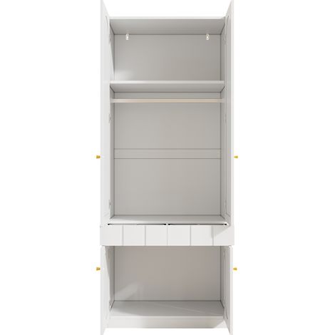 Armoire à 2 portes laquée, avec tringle à vêtements et tiroirs, meuble de chambre, poignées métalliques, blanc, 80×50×200 cm (1/5)