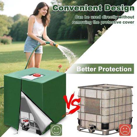 120x100x116cm Plane für 1000L Tank, Schutzhülle 210D, staubdicht und UV-beständig, Behälterzubehör mit Reißverschluss für Regenwassernutzung, IBC-Tank (Grün) (1/5)