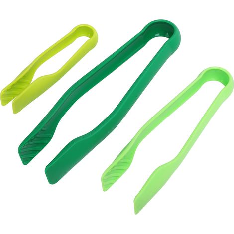 Ensemble de 3 pinces de cuisine en plastique PP de qualité alimentaire, idéales pour les barbecues, les salades, les grillades, la friture et la cuisson. Vert (1/5)