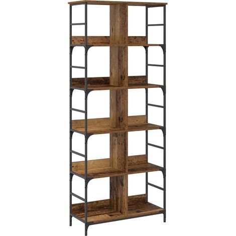 Étagère bibliothèque 4 niveaux en métal et bois ancien 78,5 x 33 x 188,5 cm - PANGIVO (1/5)