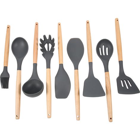 Lot de 9 spatules et cuillères de cuisine en silicone antiadhésif résistant à la chaleur, pour la cuisson et la pâtisserie. (1/4)