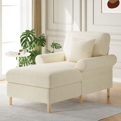 Relaxsessel 1-Sitzer, bequemer Lesesessel mit Kissen, aus Samtstoff, Liegestuhl für Wohnzimmer und Schlafzimmer - Beige