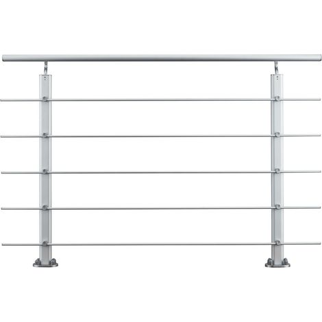 Garde-corps - Intérieur et extérieur - Aluminium argenté - Avec 5 traverses et 1 main courante - 150cm - Rampe d'escalier pose à plat