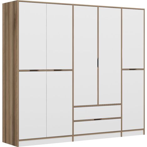 Guardarropa Grande Sarcedo, Armario Dormitorio 2 Cajones, Perchero, 8 Estantes, 232x208h cm Blanco