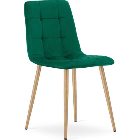 Sedia Kara in Velluto Verde Scuro con Gambe Effetto Rovere (1/5)