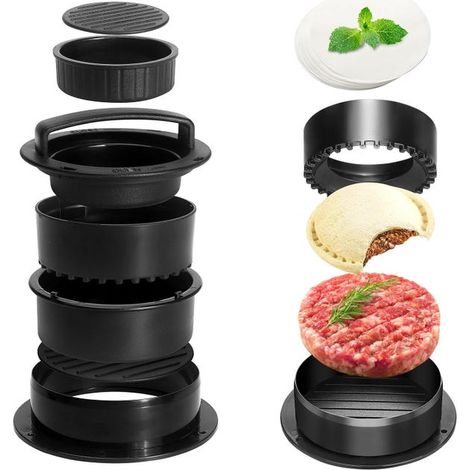 4-in-1 Burger-Maker: Burgerform, Mini-Burgerform und 100 Pappteller inklusive. (1/4)