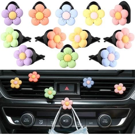 Lot de 12 marguerite désodorisants de voiture en forme de marguerite - Accessoires de voiture - Accessoires de décoration de voiture (1/4)