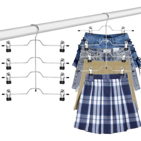 2 Pcs Cintre pour Pantalon avec Pinces, Cintre Gain de Place en Métal 4 Niveaux Porte Pantalon Coulissant pour Pantalons, Jupes, Jeans, Serviettes, Shorts (1/5)