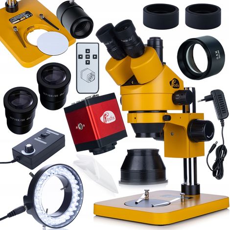 Kit Rosfix Draco Red PRO: microscopio trinocular 7-45x con c谩mara FullHD HDMI/VGA + lente Barlow 0.5x + iluminador LED 56x  Kit para inspecci贸n, soldadura y servicio de electr贸nica