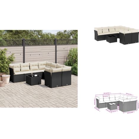 9-tlg. Garten-Sofagarnitur mit Kissen Schwarz Poly Rattan - Gartensortiment - Gartenmöbelset - Esstischgarnitur - Outdoor Möbel - Lounge Set (1/3)