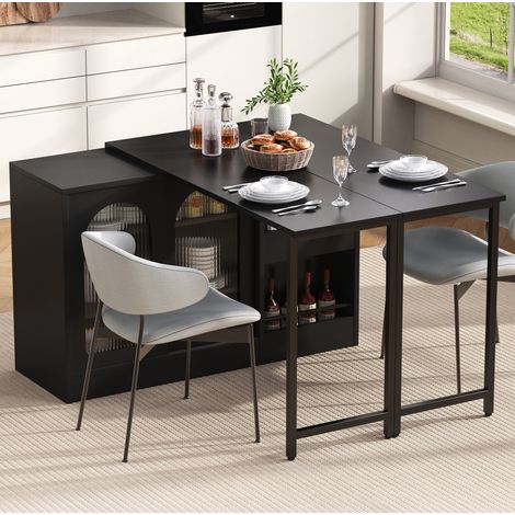Bartisch MDF Schwarz 121,5x40x76,7 cm, ausziehbar mit 360° Drehplatte und Stauraum (1/5)