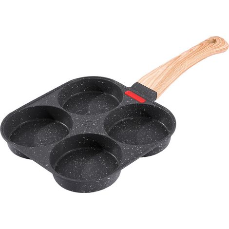 Padella per crêpe monoblocco, con 4 scomparti e coperchio, realizzata in alluminio antiaderente, ideale per friggere uova, hamburger e altre preparazioni culinarie. Compatibile con piani cottura a gas (1/3)