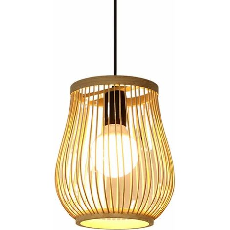 Lustre tissé à la main décoration de maison de thé lampe en bambou naturel lustre de plafond abat-jour E27 appareils de base éclairage pendentif lampe en rotin chambre salon balcon fil suspendu (1/5)