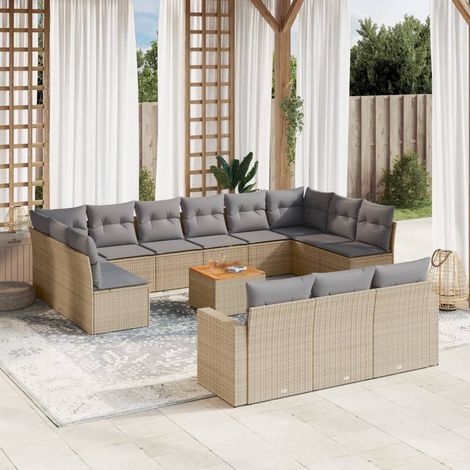 Set sofás jardín 14 pzas y cojines ratán sintético beige mezcla vidaXL (1/5)