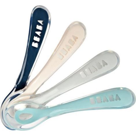 BEABA Lot de 4 cuilleres 2eme age Silicone Blue