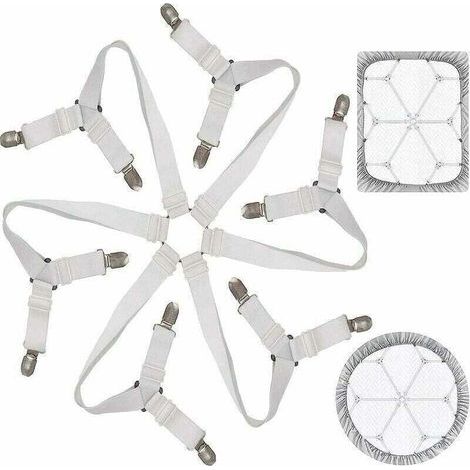 Tendeur Drap Housse Lit Drap Réglable Attache Drap Housse Élastique 3 Voies 6 Côtés Feuilles De Literie Bretelles Drap De Lit Attaches Pour Draps De Lit Coussin De Canapé Matelas Blanc (1/5)