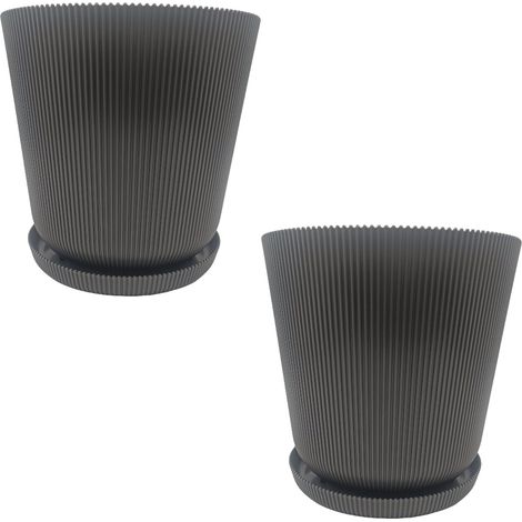Pot de Fleurs, 2 pièces, Pot de Plantation avec Soucoupe, H x D : 20 x 20 cm, Plastique, Gris foncé (1/5)
