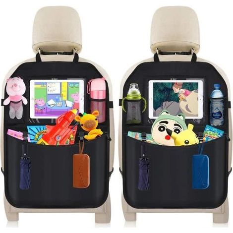(Schwarzer) Auto-Organizer, 2-teiliger Rücksitzschutz, Kindersitzschutz mit transparentem iPad-Fach und mehr (1/4)
