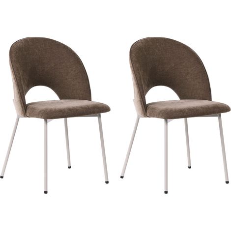 Set of 2 Dining Chairs Light Brown Chenille Upholstery Black Legs Retro Glamour COVELO (1/5)